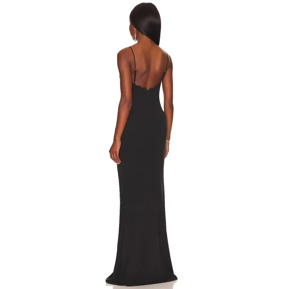 Katie‎ May Saylor Feathered V-Neck Gown Black - Picture 4 of 8